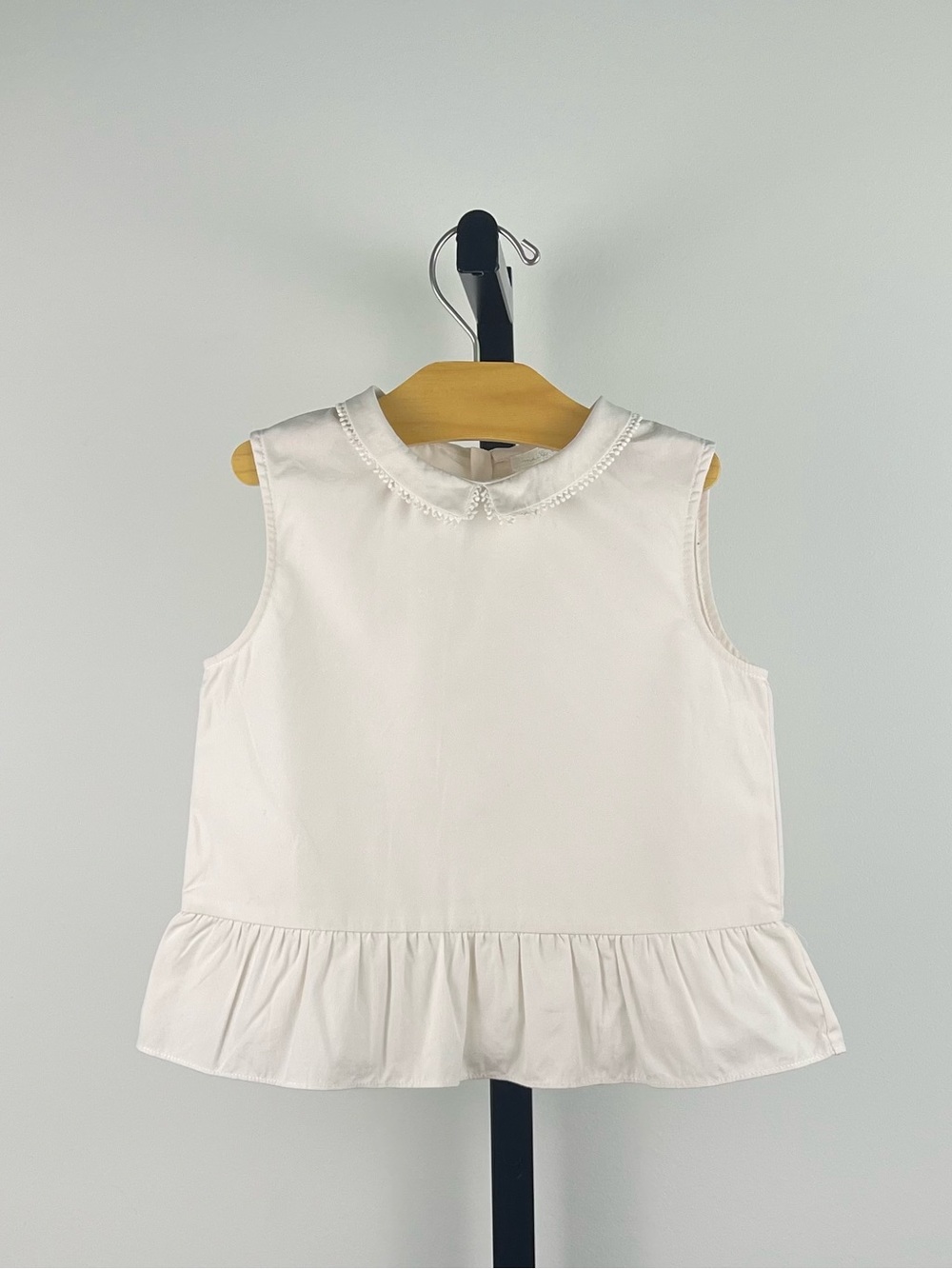 Marie Chantal Girls Peter Pan Collar Ruffle Trim Top, Ivory, 4Y